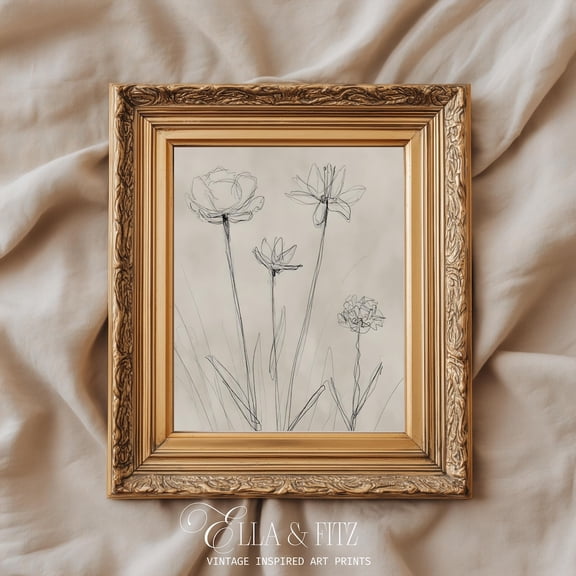 Minimalist Flower Line Drawing Art Print Botanical Sketch