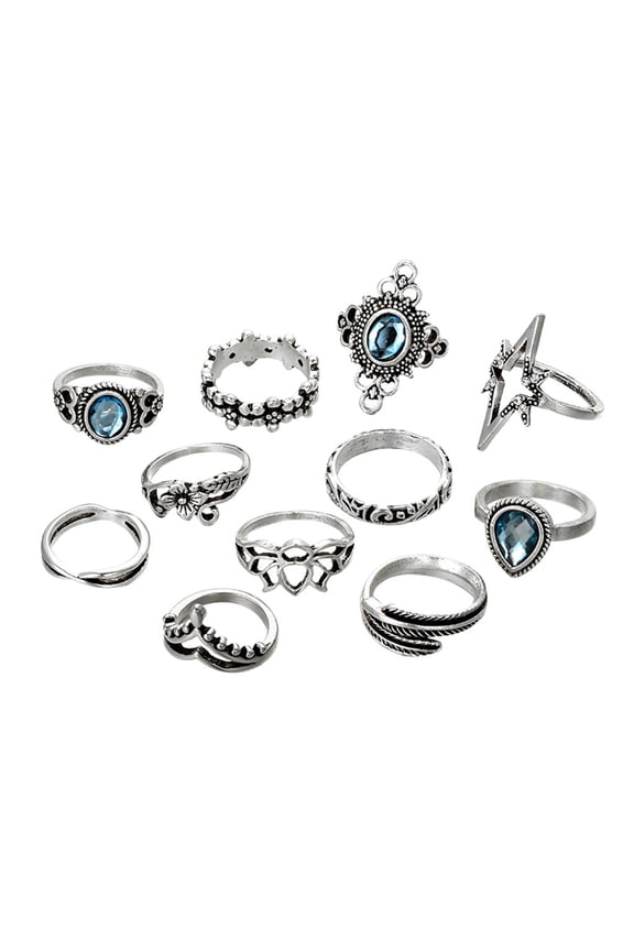 Minimalist Flower Ring Set 11-Piece, Refined Design for Everyday Wear & Stacking, 1.5-1.9 cm, Silver