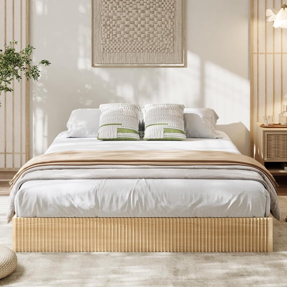Wood Platform Bed Frame with Low Profile Frame, Recessed Mattress Platform for Bedroom,California King,Wood