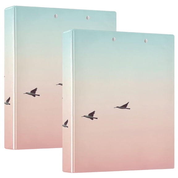 Minimalist Flying Birds Pattern 12.4x10.6in PVC Round Ring Binder, D-Ring 3-Hole, Metal Clip, 200 Sheets