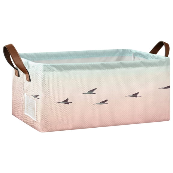 Minimalist Flying Birds Pattern Open Home Storage Bins Foldable Metal Frame Shelf Baskets 16.9x11.4x7.7in Water-Resistant