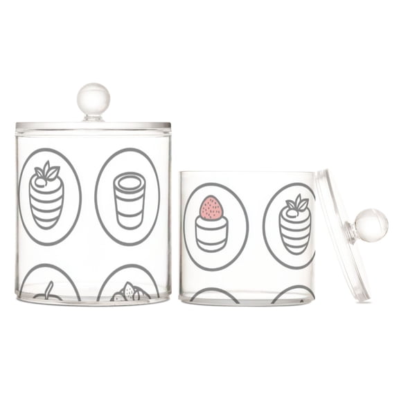 Minimalist Food Icon Translucent Plastic Cotton Swabs Canisters Large Medium Set