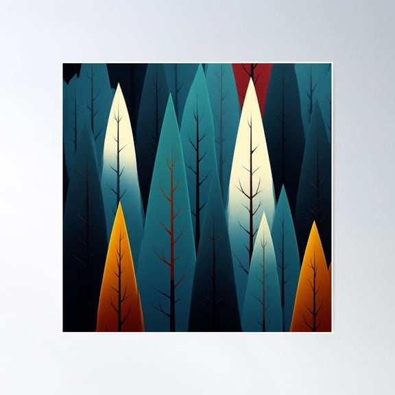 Minimalist Forest Art – Colorful Stylized Trees In Abstract Landscape Poster Wall Art, Modern Wall Decor, 16x16 UNFRAMED