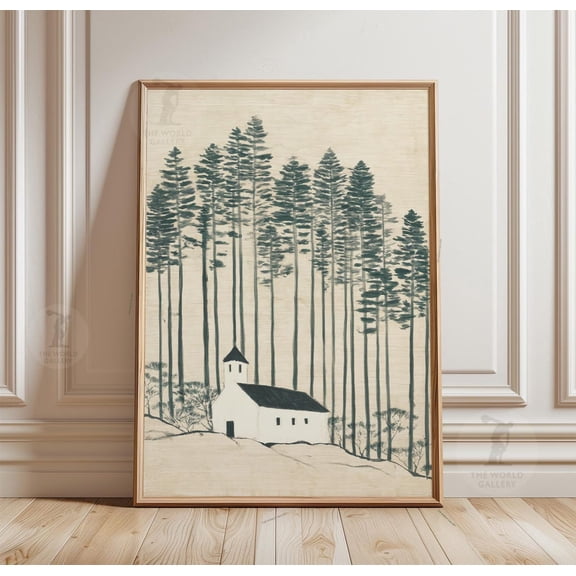 Minimalist Forest Chapel Scandinavian Pine Tree, Unframed Poster