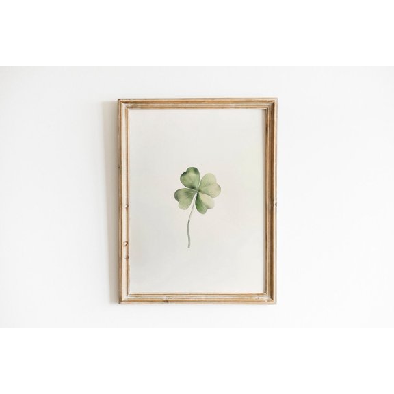 Minimalist Four Leaf Clover, St, Patrick's Day, Boho St Patricks Wall Decor, Green Saint Patrick Shamrock Unframed Paper Print