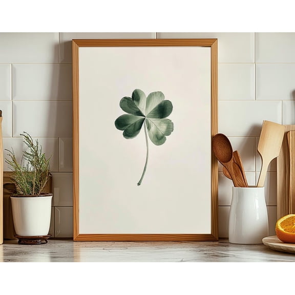 Minimalist Four Leaf Clover Wall Art Print Irish Shamrock Poster 8x12 UNFRAMED