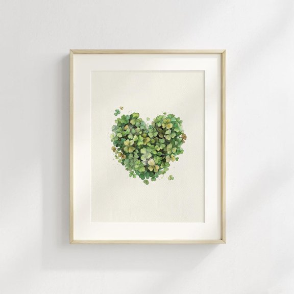 Minimalist Four Leaf Clover Wall Art Print, Shamrock Boho Home Decor