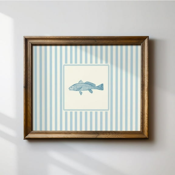 Minimalist French Blue Fish Horizontal Print, Instant Trendy Decor, Illustration Wall Art, Modern Wall Decor For Living Room, 8x12 UNFRAMED