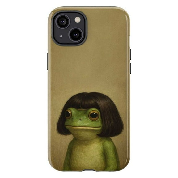 Minimalist Frog Bob Haircut Phone Case – Funny Quirky Frog Portrait Design, Soft Beige Background – Fits iPhone 17 16 15 14 13 12 11 Plus Pro Max Mini