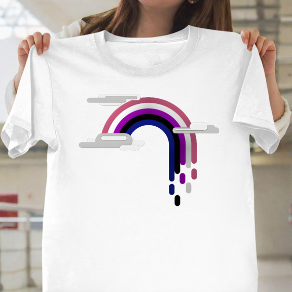 Minimalist Genderfluid Drip Rainbow Pride Graphic Art Unisex T-Shirt, up to size 3XL.
