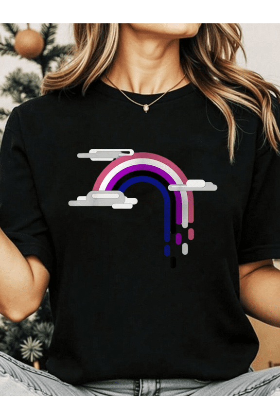 Minimalist Genderfluid Drip Rainbow Pride Graphic up to Size 5XL Unisex T-Shirt