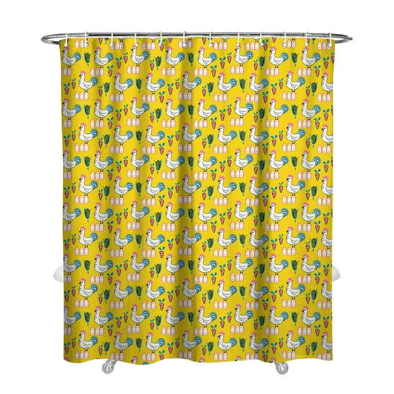 Minimalist Geometric Chicken Shower Curtain 72" x 84" - Modern Farmhouse Waterproof Fade-Resistant Bath Drape