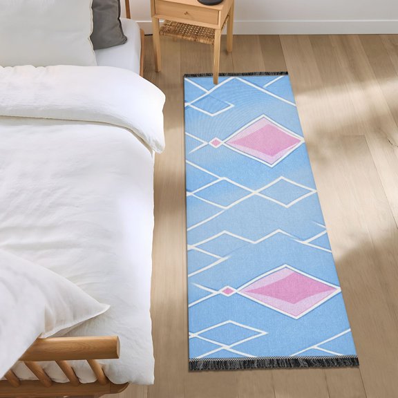Minimalist Geometric Lines Rhombus Bedroom Runner Rug 2'x 6' Non Slip Carpet Indoor Home Area Rug Living Room