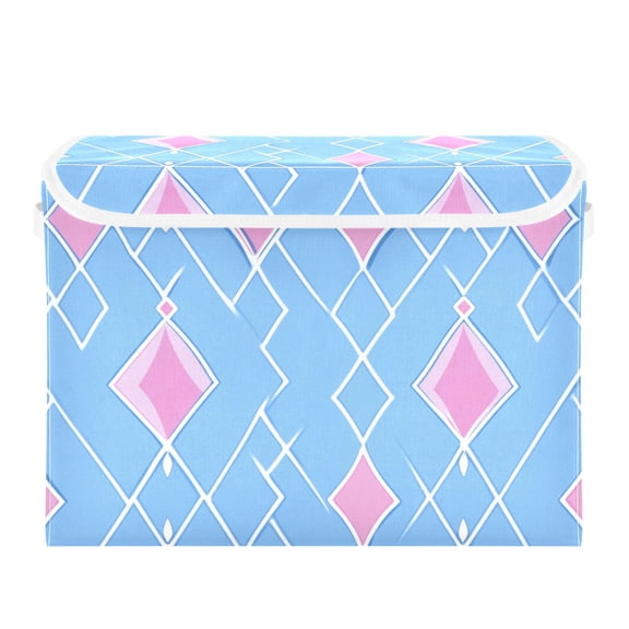 Minimalist Geometric Lines Rhombus Large Storage Bins with Linen Collapsible Lid Storage Box 16.7 x 12.6 x 11.8in