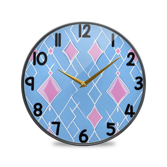 Minimalist Geometric Lines Rhombus Light Green Pink Lines Round Acrylic Wall Clock Silent Battery Operated Home Decor for Living Room Bedroom