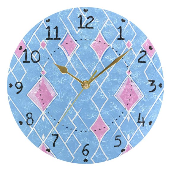 Minimalist Geometric Lines Rhombus Round Wall Clock Silent Battery Operated Home Decor for Living Room Bedroom