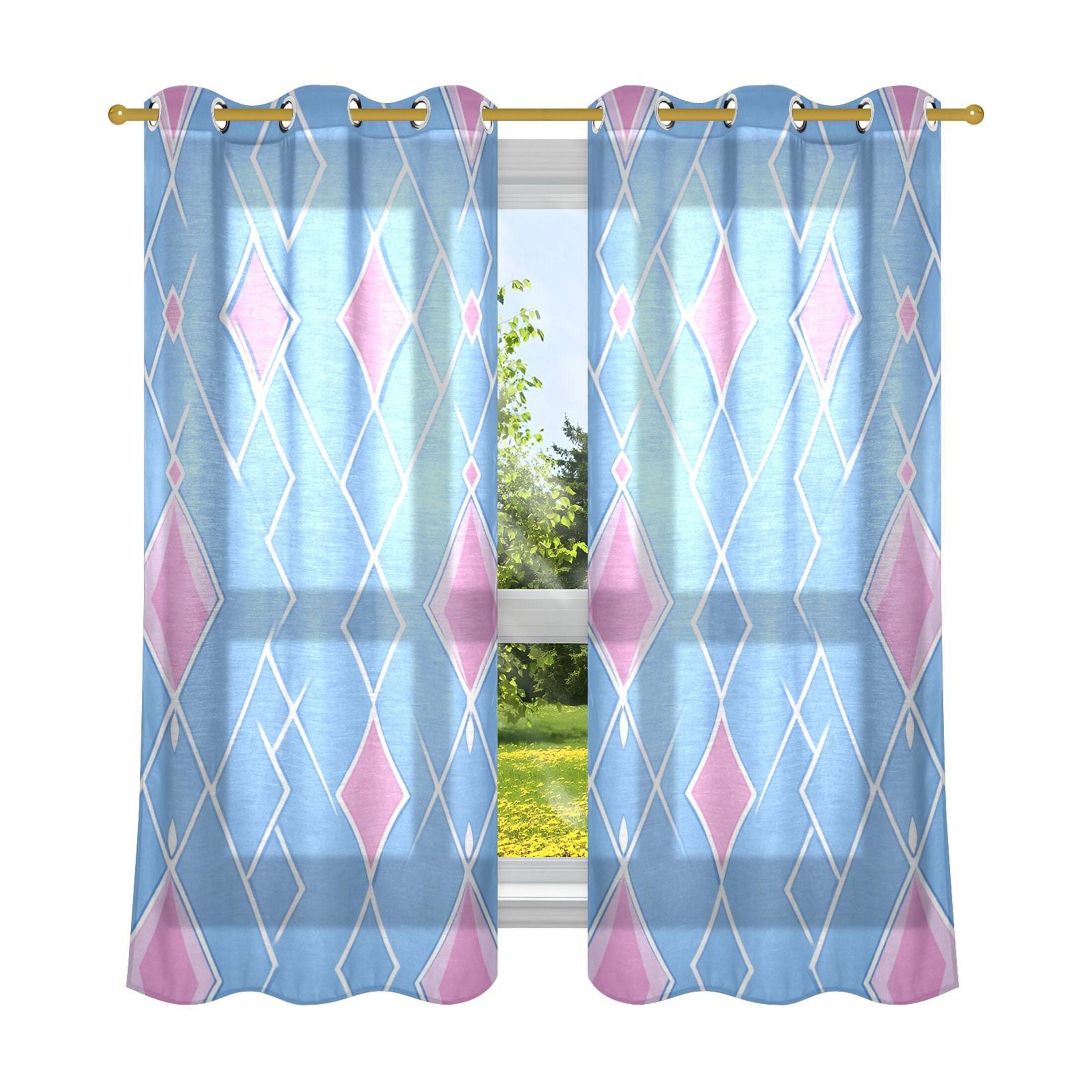 Minimalist Geometric Lines Rhombus Semi Sheer Curtains for Living Room ...