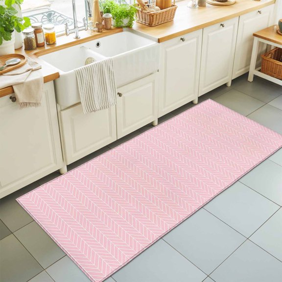 Minimalist Geometric Pink White Rectangle Rug 2'x6' Herringbone Texture Washable Area Rugs for Living Room Bedroom Entryway Non Slip Entrance Door Mat Indoor Floor Carpet