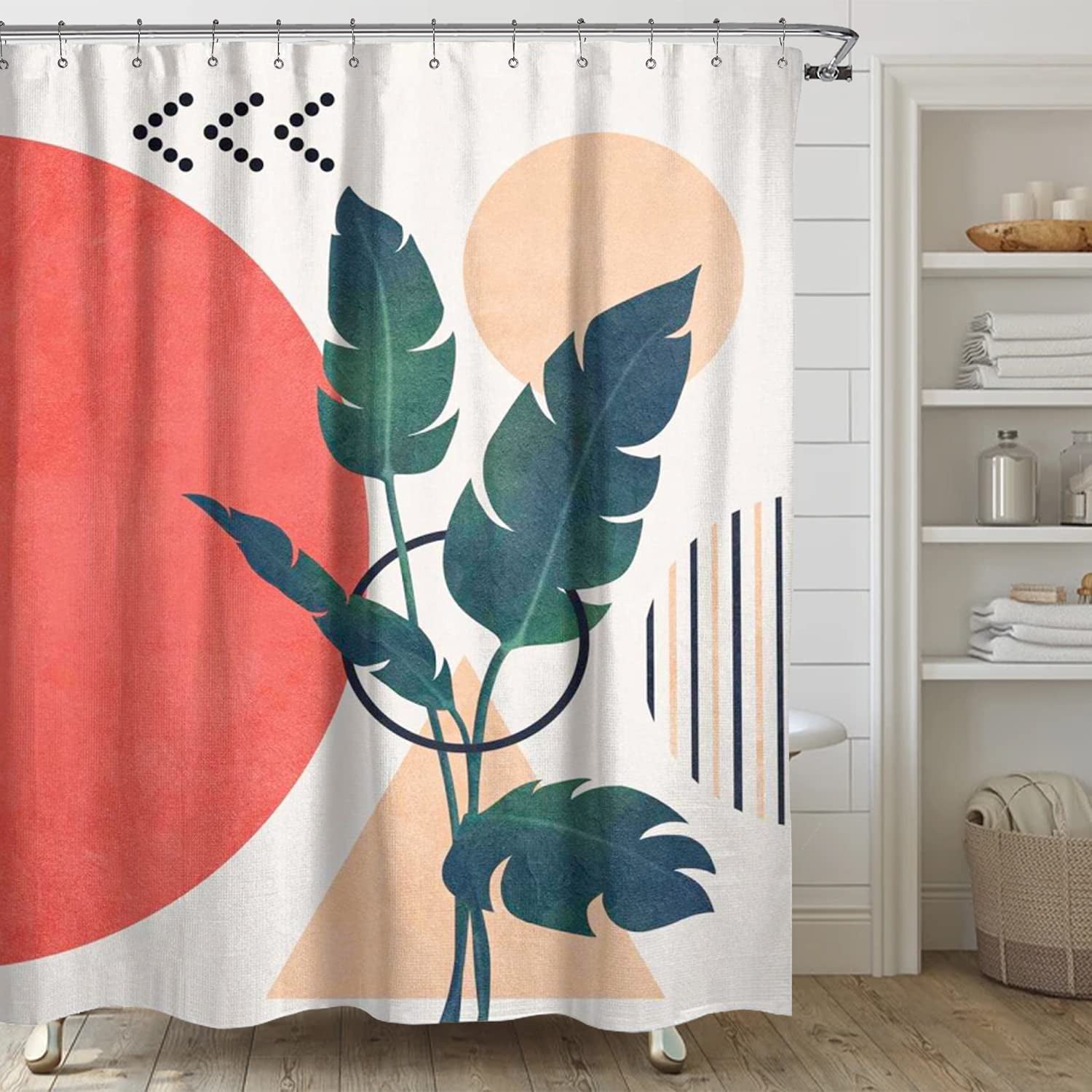Minimalist Geometric Shower Curtain with Hooks, Modern Abstract Shower