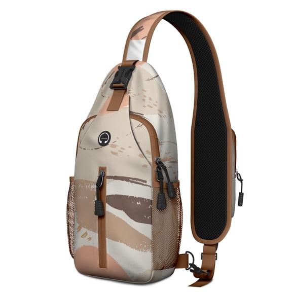 Minimalist Geometric Sling Bag with Waves and Stripes, Artistic Tribal Crossbody Backpack