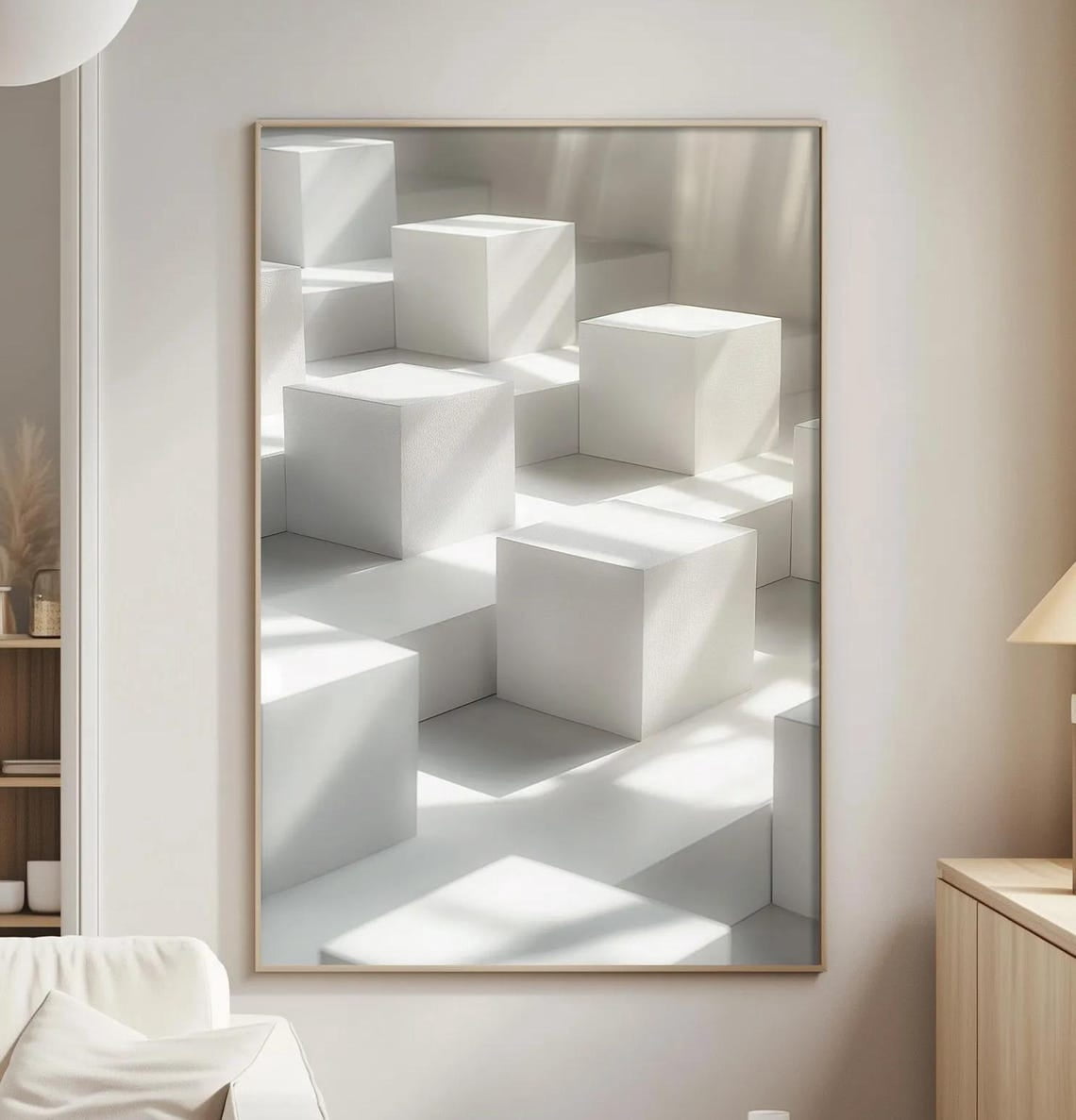 Minimalist Geometric Wall Art Print, Modern Abstract White Blocks ...