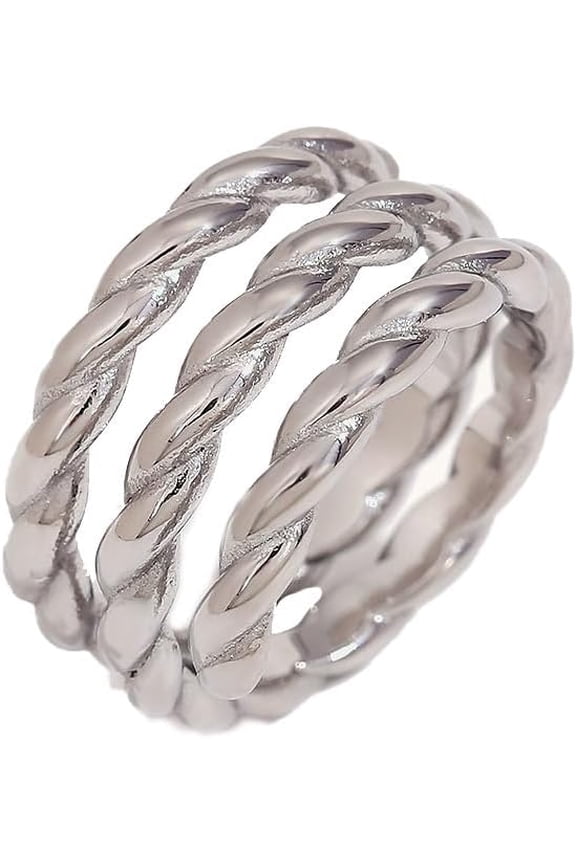 Minimalist Geometry Triple Layers Wrap Adjustable Band Rings for Women Stainless Steel Textured Twist Open Statement Finger Band Stacking Rings Dainty Jewelry