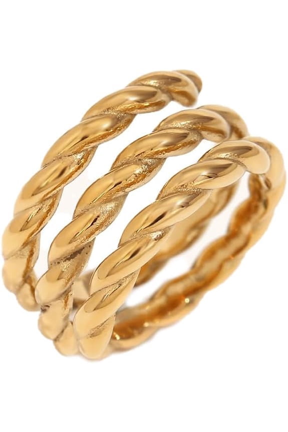 Minimalist Geometry Triple Layers Wrap Adjustable Band Rings for Women Stainless Steel Textured Twist Open Statement Finger Band Stacking Rings Dainty Jewelry