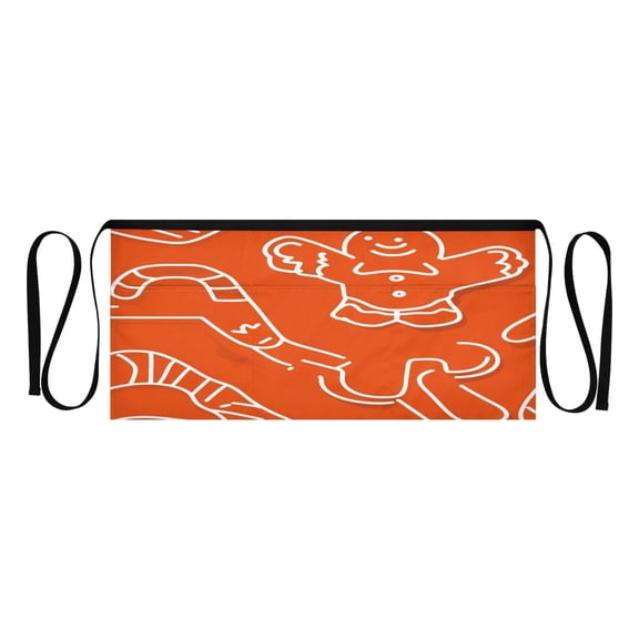 Minimalist Gingerbread Man Multi Pocket Short Apron Waterproof, Adjustable 96.5in Belt for various occasions
