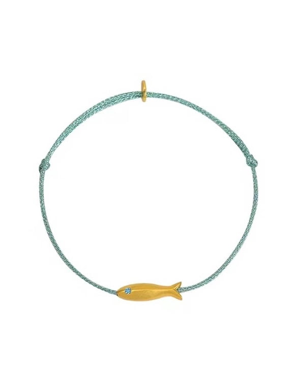 Minimalist Gold Fish Charm Bracelet Blue Silk Thread Woven Bracelet Adjustable Wristband Statement Jewelry