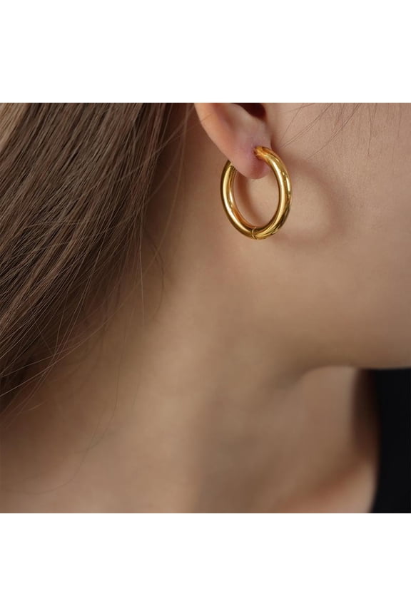 Minimalist Gold Hoop Earrings - 15mm Classic Smooth Circle Hoops for Stacking | Vintage-Inspired Jewelry for Women | Perfect Christmas Gift | 1 Pair of Elegant Ear Accessories