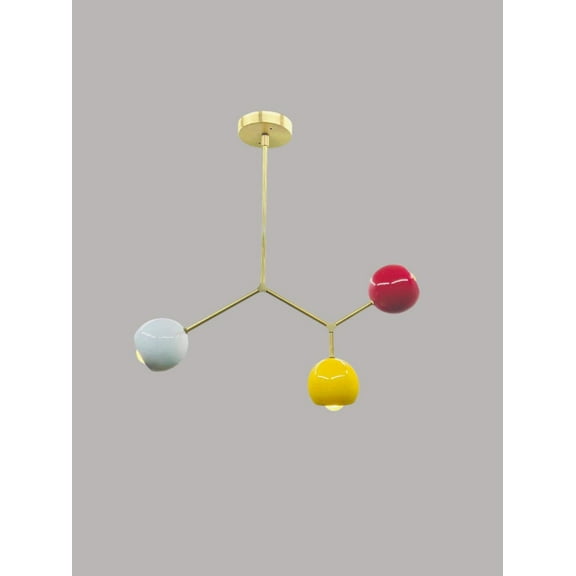 Minimalist Gold Pendant Light With Multicolor Orbs - Mid-Century Modern Ceiling Fixture