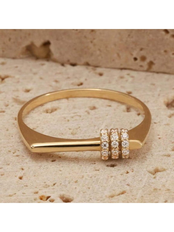 Minimalist Golden Cubic Zirconia Bar Ring For Women Square Band Flat Top Signet Ring Daily Party Jewelry