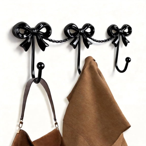 Minimalist Golden Iron Bow Decorative Wall Hooks, Metal Key Hooks for Living Room Bedroom Entryway Home Decoration