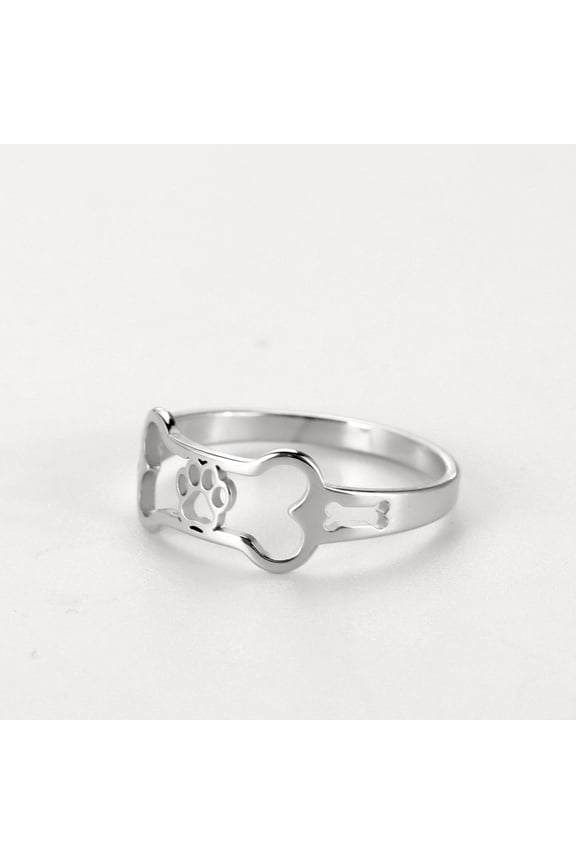 Minimalist Golden Silver Color Rings Dog Bone Paw Girls 14K Yellow Gold Ring Women's ring Wedding Party Jewelry Gift