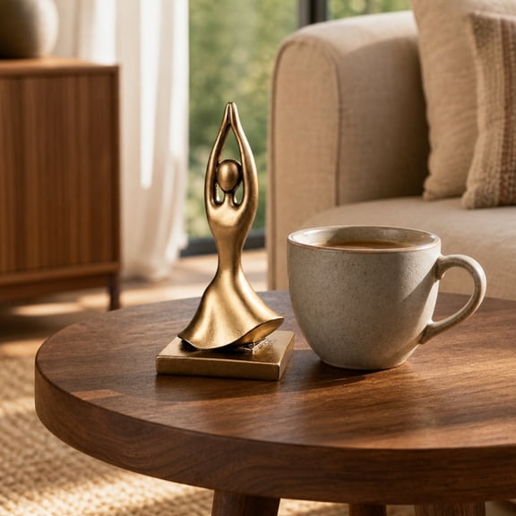 Minimalist Golden Yoga Figurine Resin Statue, Luxe Home Decor for Shelf or Desk,B