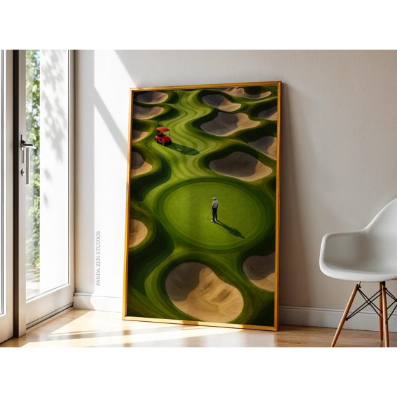 Minimalist Golf Sand Trap Golfer Vintage Course Modern Sport Lover Decorative Portrait Decor