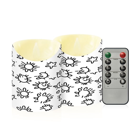 Minimalist Graffiti Flameless Candles 2 PCS with Remote Realistic Moving Flame LED Tapered Pillar Set for Home Decor