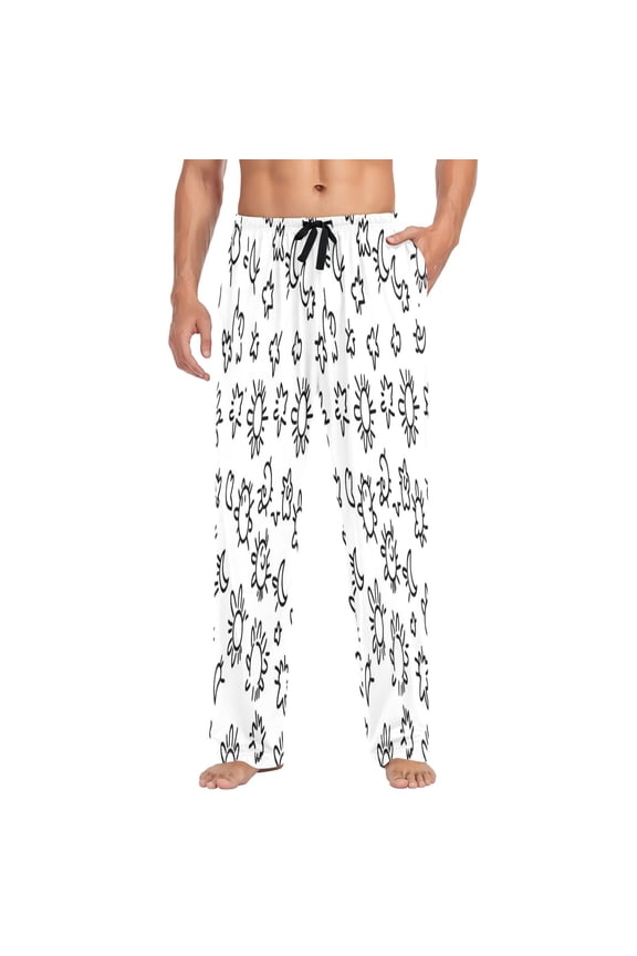 Minimalist Graffiti Mens Cotton Pajama Pants Long Staple Lightweight Sleep Bottoms with Pockets Breathable