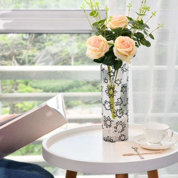 Minimalist Graffiti Plastic Vase 11.8'' x 3.9'' Transparent Non Breakable Decorative for Family