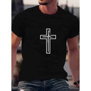 Minimalist Graphic T Shirt Tee Tops with White Cross and Cursive J  Design Short Sleeve Round Neck Black S-5XL