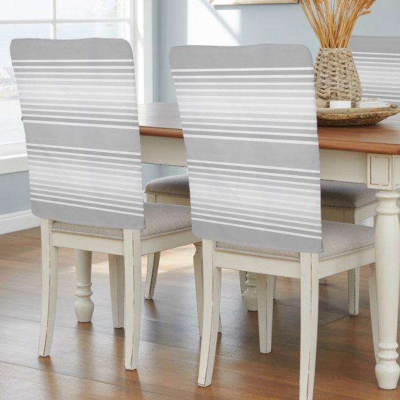 Minimalist Gray Horizontal Striped Chair Covers Set of 4 Geometric Lines Chair Back Covers Stretch Removable Washable Slipcovers Protector for Dining Room Kitchen Party Decor