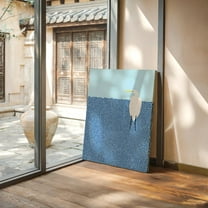 Minimalist Great Egret Art Print – Blue Dot Ocean Pattern With White Bird Silhouette Coastal Wall Decor Wall Art, Modern Wall Decor, 8x12 UNFRAMED