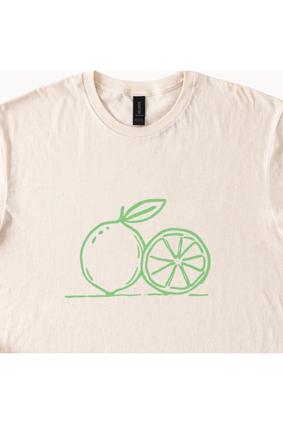 Minimalist Green Citrus Line Art Orange And Slice Graphic Tee Fruit Shirt Summer Aesthetic Natural Cotton Tshirt For Women Or Men Birthday Gifts