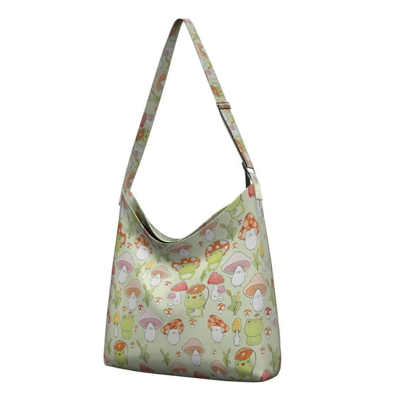 Minimalist Green Frog & Plant Print Shoulder Bag | Fashionable Lightweight Sling Tote for Women | Spacious Work & Travel Handbag with Adjustable Strap
