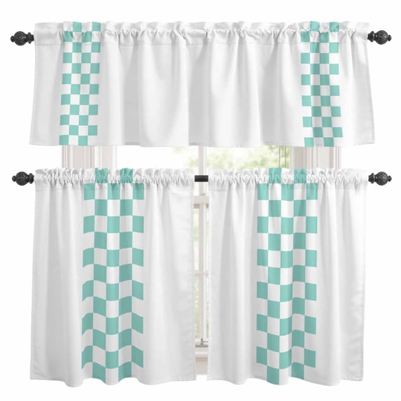 Minimalist Green Kitchen Curtains Valances and Tiers Set of 3 Buffalo Check Plaid Farmhouse Farm Theme Tier Curtains and Valance with Rod Pocket for Small Windows, 27.5"x36"