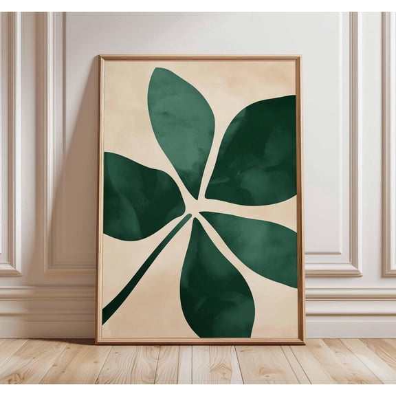 Minimalist Green Leaf Wall Art Modern Botanical Abstract Plant Art Unframed Paper Print