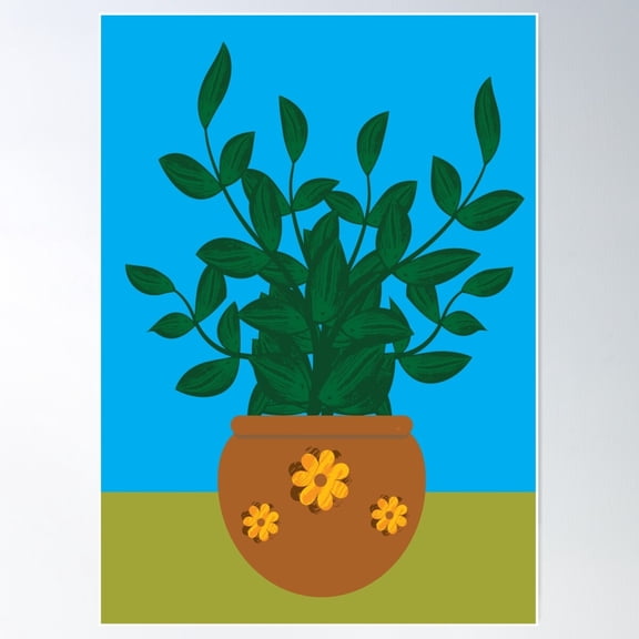 Minimalist Green Leafy House Plant In Floral Pot Poster Wall Art, Modern Wall Decor For Living Room Bedroom, 8x12 UNFRAMED