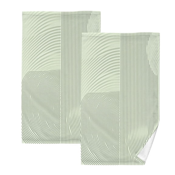 Minimalist Green Line Pattern Set of 2 Pure Cotton Towels, 16'' x 28'', Highly Absorbent and Soft