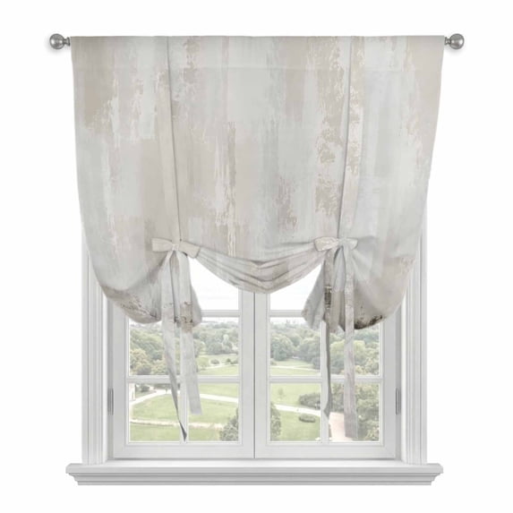 Minimalist Grey Tie Up Curtains for Windows, Adjustable Balloon Window Shades, Abstract Textured Oil Painting Art Kitchen Window Treatments Farmhouse Short Curtains with Rod Pocket 42"x45"