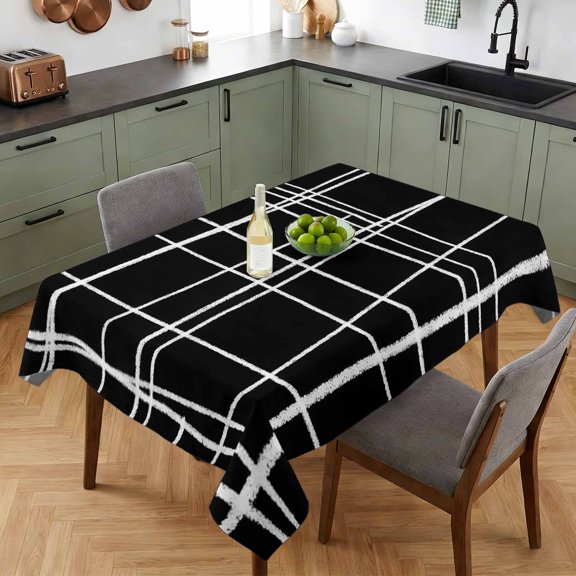 Minimalist Grid Lines Table Cloth 52x70in, Waterproof Rectangle Tablecloth Wipeable Tablecloths Window Pane on Black Background Table Covers for Dining Tables Party Indoor Outdoor